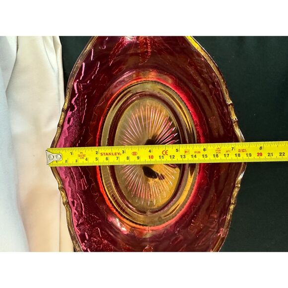 VINTAGE Delaware US GLASS Pink Rose Stain Fruit BANANA Bowl Gold Accent ANTIQUE - Picture 8 of 16